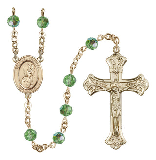 14 Karat Gold 6mm Austrian Crystal Guardian Angel of the World Rosary in Peridot