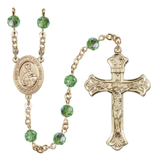 14 Karat Gold 6mm Austrian Crystal Saint Edmund of East Anglia Rosary in Peridot