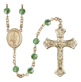 14 Karat Gold 6mm Austrian Crystal Saint Emma Uffing Rosary in Peridot