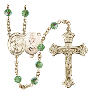 14 Karat Gold 6mm Austrian Crystal Saint Christopher/Soccer Rosary in Peridot