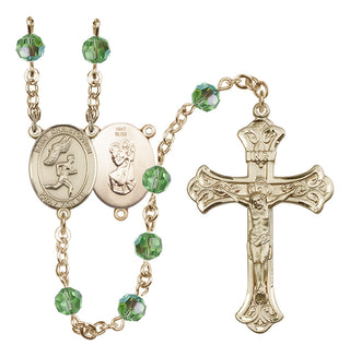 14 Karat Gold 6mm Austrian Crystal Saint Christopher/Track&Field-Men Rosary in Peridot