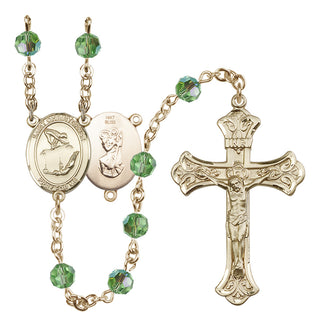 14 Karat Gold 6mm Austrian Crystal Saint Christopher/Gymnastics Rosary in Peridot