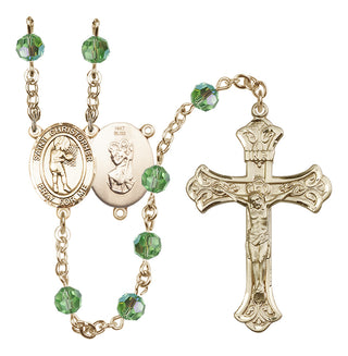 14 Karat Gold 6mm Austrian Crystal Saint Christopher/Basketball-Women Rosary in Peridot