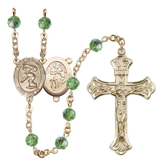 14 Karat Gold 6mm Austrian Crystal Saint Sebastian/Swimming Rosary in Peridot