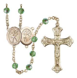 14 Karat Gold 6mm Austrian Crystal Saint Sebastian / Dance Rosary in Peridot