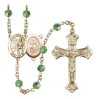 14 Karat Gold 6mm Austrian Crystal Saint Sebastian/Karate Rosary in Peridot