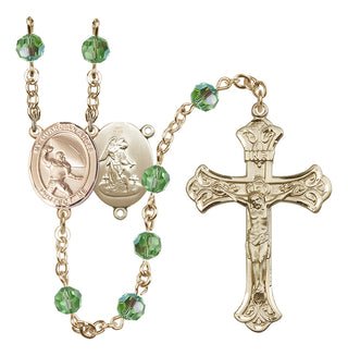 14 Karat Gold 6mm Austrian Crystal Guardian Angel/Football Rosary in Peridot