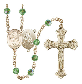 14 Karat Gold 6mm Austrian Crystal Guardian Angel/Basketball Rosary in Peridot