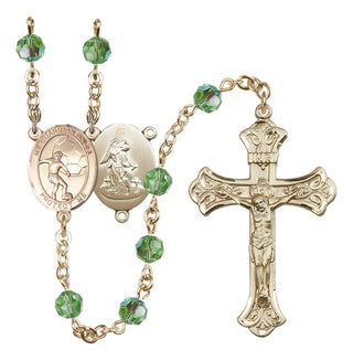 14 Karat Gold 6mm Austrian Crystal Guardian Angel/Soccer Rosary in Peridot