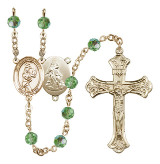 14 Karat Gold 6mm Austrian Crystal Guardian Angel/Softball Rosary in Peridot