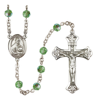 Sterling Silver 6mm Austrian Crystal Saint Albert the Great Rosary in Peridot