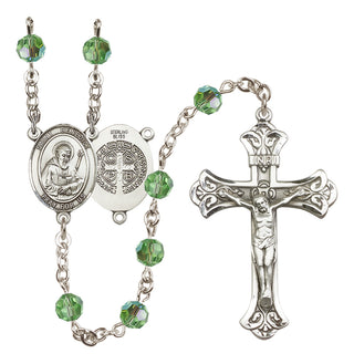 Sterling Silver 6mm Austrian Crystal Saint Benedict Rosary in Peridot