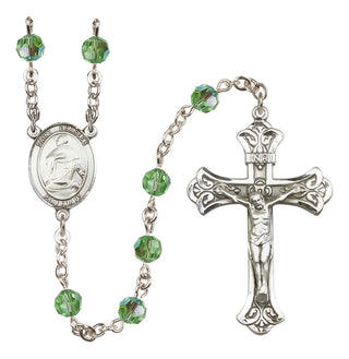 Sterling Silver 6mm Austrian Crystal Saint Charles Borromeo Rosary in Peridot