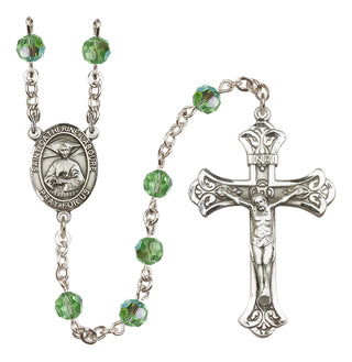 Sterling Silver 6mm Austrian Crystal Saint Catherine Laboure Rosary in Peridot