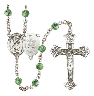 Sterling Silver 6mm Austrian Crystal Saint Christopher / Army Rosary in Peridot