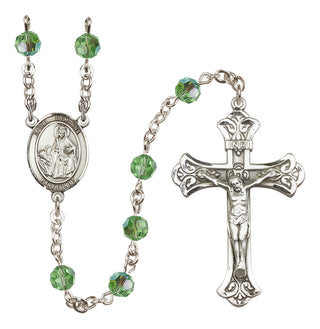 Sterling Silver 6mm Austrian Crystal Saint Dymphna Rosary in Peridot