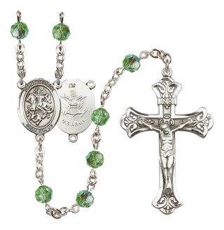 Sterling Silver 6mm Austrian Crystal Saint George / Army Rosary in Peridot