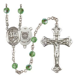 Sterling Silver 6mm Austrian Crystal Saint George / Coast Guard Rosary in Peridot