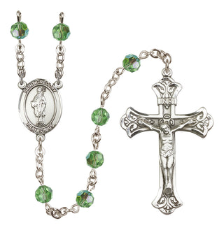 Sterling Silver 6mm Austrian Crystal Saint Gregory the Great Rosary in Peridot