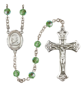 Sterling Silver 6mm Austrian Crystal Saint John Bosco Rosary in Peridot
