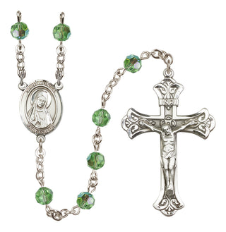 Sterling Silver 6mm Austrian Crystal Saint Monica Rosary in Peridot