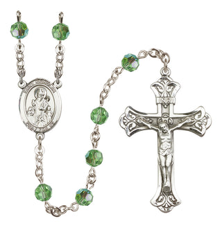 Sterling Silver 6mm Austrian Crystal Saint Nicholas Rosary in Peridot