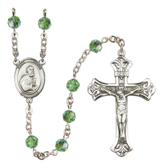 Sterling Silver 6mm Austrian Crystal Saint Peter the Apostle Rosary in Peridot