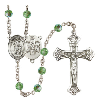 Sterling Silver 6mm Austrian Crystal Guardian Angel / EMT Rosary in Peridot