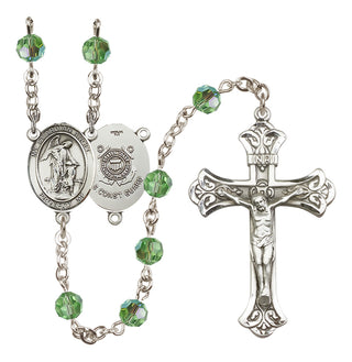 Sterling Silver 6mm Austrian Crystal Guardian Angel/Coast Guard Rosary in Peridot