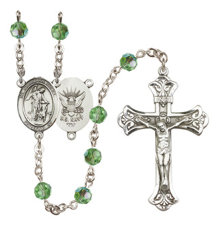 Sterling Silver 6mm Austrian Crystal Guardian Angel / Navy Rosary in Peridot