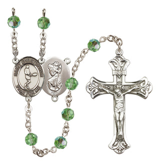 Sterling Silver 6mm Austrian Crystal Saint Christopher/Tennis Rosary in Peridot