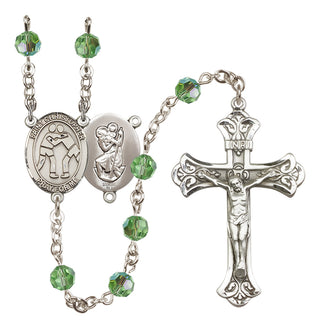 Sterling Silver 6mm Austrian Crystal Saint Christopher/Wrestling Rosary in Peridot