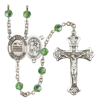 Sterling Silver 6mm Austrian Crystal Saint Sebastian/Swimming Rosary in Peridot