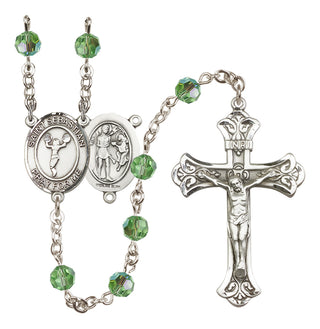 Sterling Silver 6mm Austrian Crystal Saint Sebastian/Cheerleading Rosary in Peridot