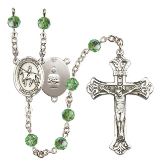 Sterling Silver 6mm Austrian Crystal Saint Kateri/Equestrian Rosary in Peridot