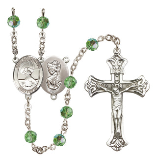 Sterling Silver 6mm Austrian Crystal Saint Christopher/Water Polo Women Rosary in Peridot