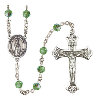 Sterling Silver 6mm Austrian Crystal Virgen del Fatima Rosary in Peridot