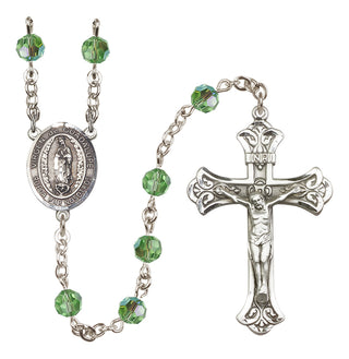 Sterling Silver 6mm Austrian Crystal Virgen de Guadalupe Rosary in Peridot