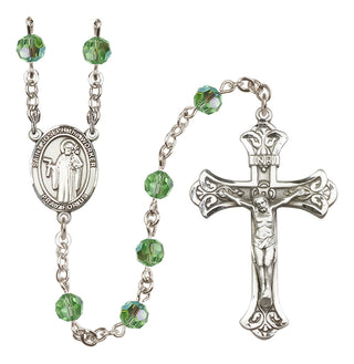 Sterling Silver 6mm Austrian Crystal Saint Joseph the Worker Rosary in Peridot