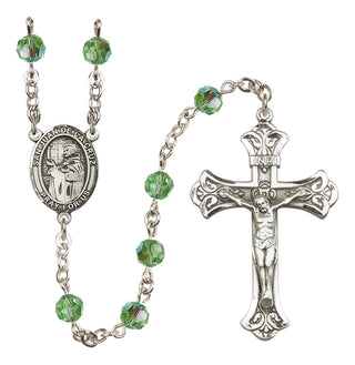 Sterling Silver 6mm Austrian Crystal San Juan de la Cruz Rosary in Peridot