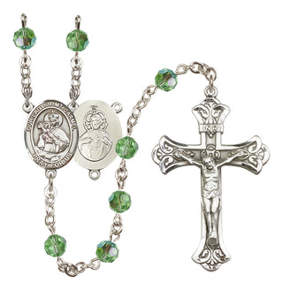 Sterling Silver 6mm Austrian Crystal Our Lady of Mount Carmel Rosary in Peridot