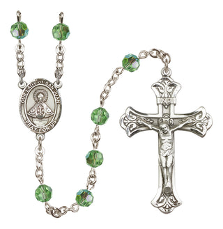 Sterling Silver 6mm Austrian Crystal Our Lady of San Juan Rosary in Peridot