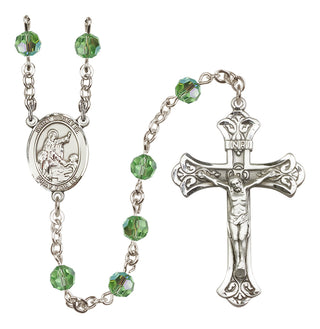 Sterling Silver 6mm Austrian Crystal Saint Colette Rosary in Peridot