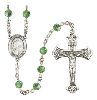 Sterling Silver 6mm Austrian Crystal Saint Bruno Rosary in Peridot