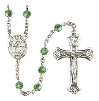 Sterling Silver 6mm Austrian Crystal Saint Isidore the Farmer Rosary in Peridot
