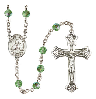 Sterling Silver 6mm Austrian Crystal Saint John Vianney Rosary in Peridot