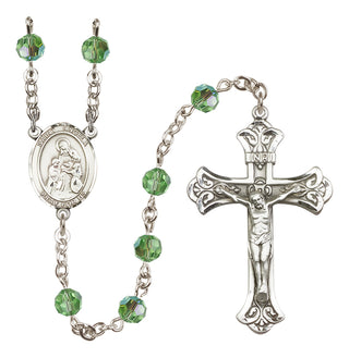 Sterling Silver 6mm Austrian Crystal Saint Angela Merici Rosary in Peridot