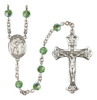 Sterling Silver 6mm Austrian Crystal Saint Columbanus Rosary in Peridot