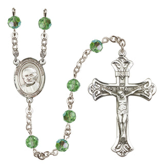 Sterling Silver 6mm Austrian Crystal Saint Arnold Janssen Rosary in Peridot