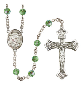 Sterling Silver 6mm Austrian Crystal Saint Louis Marie de Montfort Rosary in Peridot